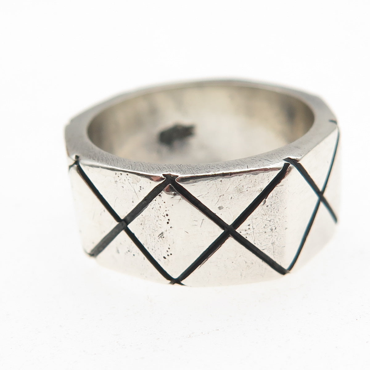 925 Sterling Silver Vintage Mexico X-Shape Oxidized Band Ring Size 7.5