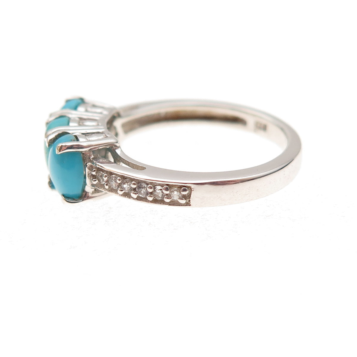 Chuck Clemency 925 Sterling Silver Real Turquoise & White Topaz Ring Size 5.25