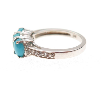 Chuck Clemency 925 Sterling Silver Real Turquoise & White Topaz Ring Size 5.25