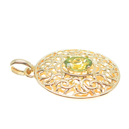 ROSS SIMONS 925 Sterling Silver Gold Plated Real Peridot Swirl Ornate Pendant