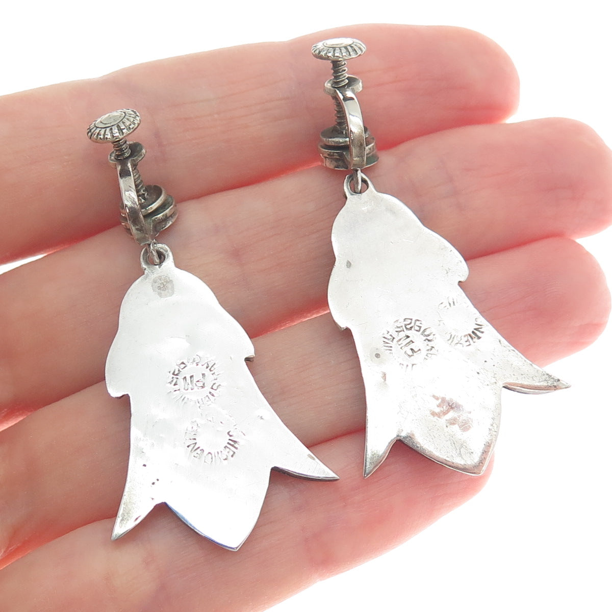 925 Sterling Silver Vintage Mexico Real Abalone Shell Flower Screw Back Earrings