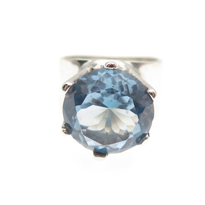 925 Sterling Silver Vintage Mexico Round-Cut Blue C Z Modernist Ring Size 7