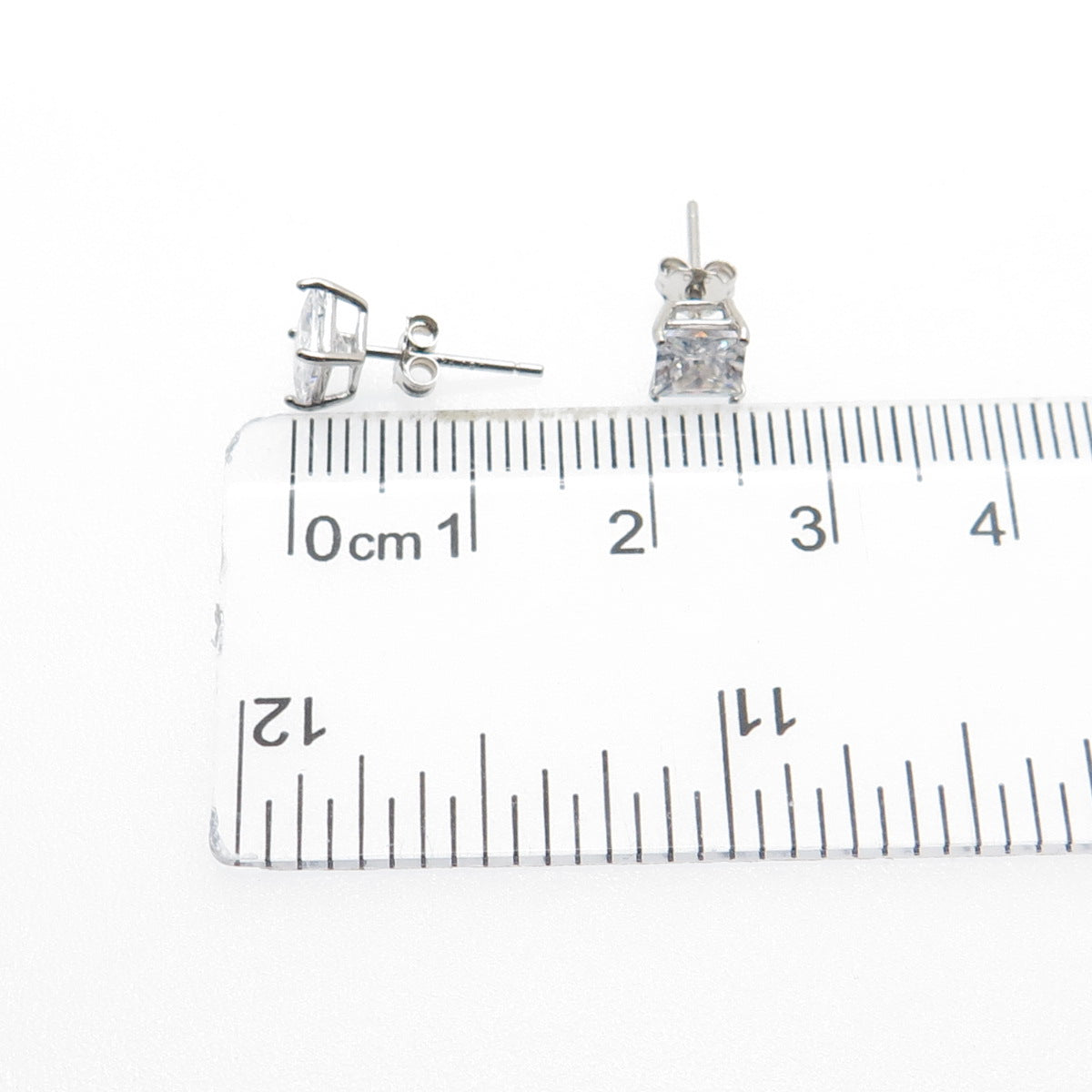 DBJ DEE BERKLE 925 Sterling Silver Princess-Cut C Z Stud Earrings