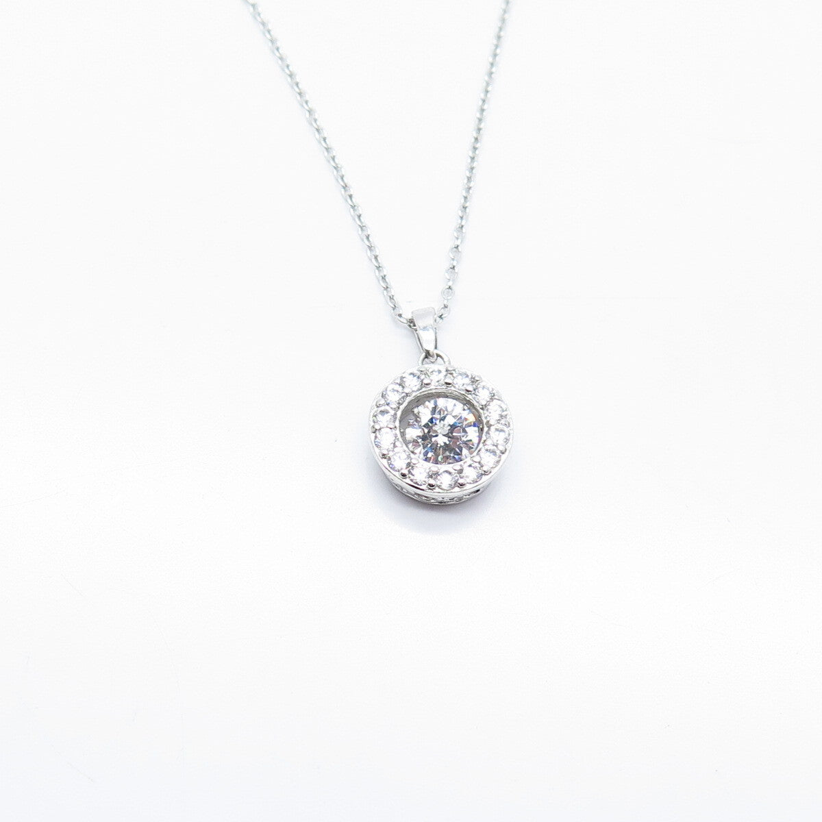 925 Sterling Silver Round-Cut C Z Rolo Chain Necklace 18"