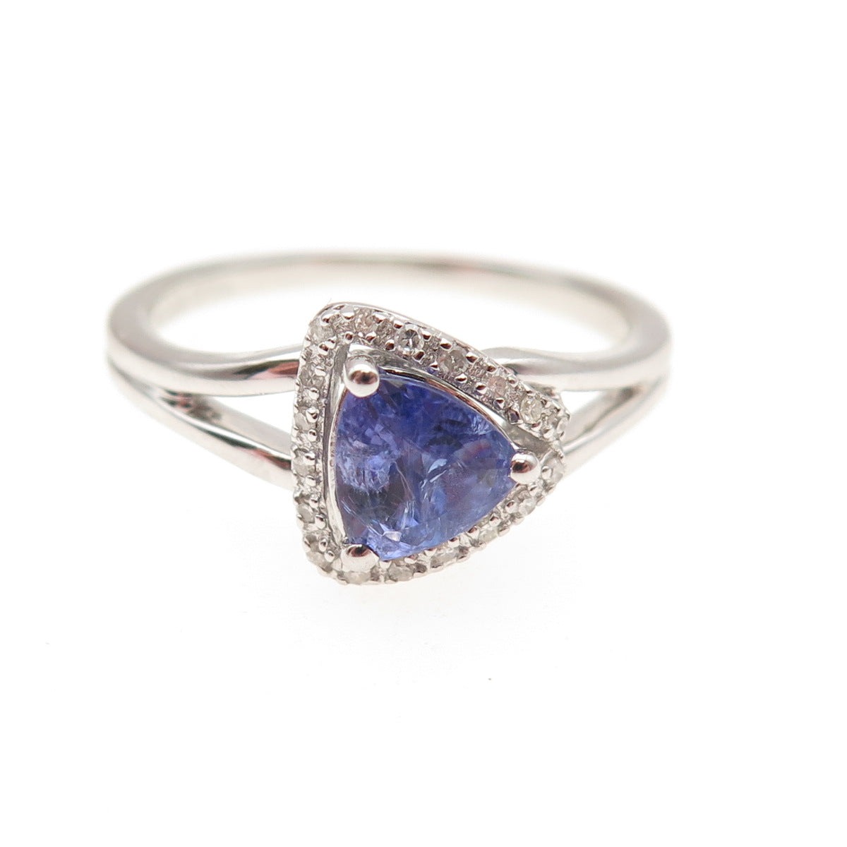 J. Stella 925 Sterling Silver Real Diamond & Tanzanite Ring Size 10