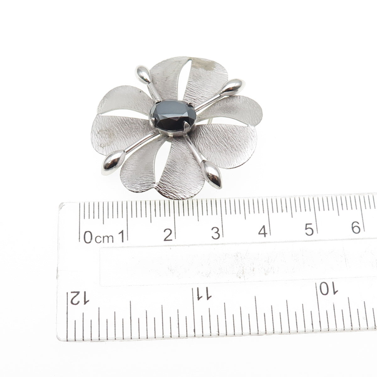 CARL ART 925 Sterling Silver Antique Art Deco Real Hematite Flower Pin Brooch