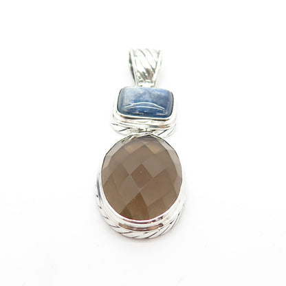 925 Sterling Silver Vintage BJC Samuel Benham Smoky Quartz & Kyanite Gem Pendant