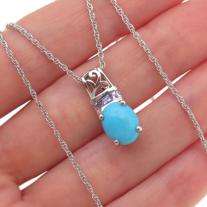Chuck Clemency 925 Sterling Silver Real Turquoise & Tanzanite Chain Necklace 20"