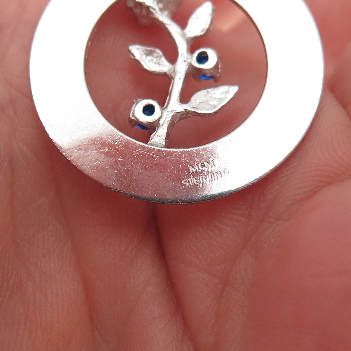 Mark Mercy 925 Sterling Silver Vintage Blue Rhinestone Nana Flower Charm Pendant