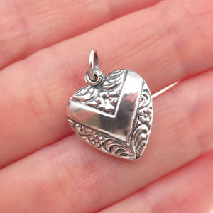 925 Sterling Silver Antique Art Deco Chatelaine Floral Heart Mini Charm Pendant