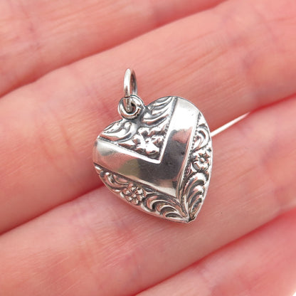 925 Sterling Silver Antique Art Deco Chatelaine Floral Heart Mini Charm Pendant