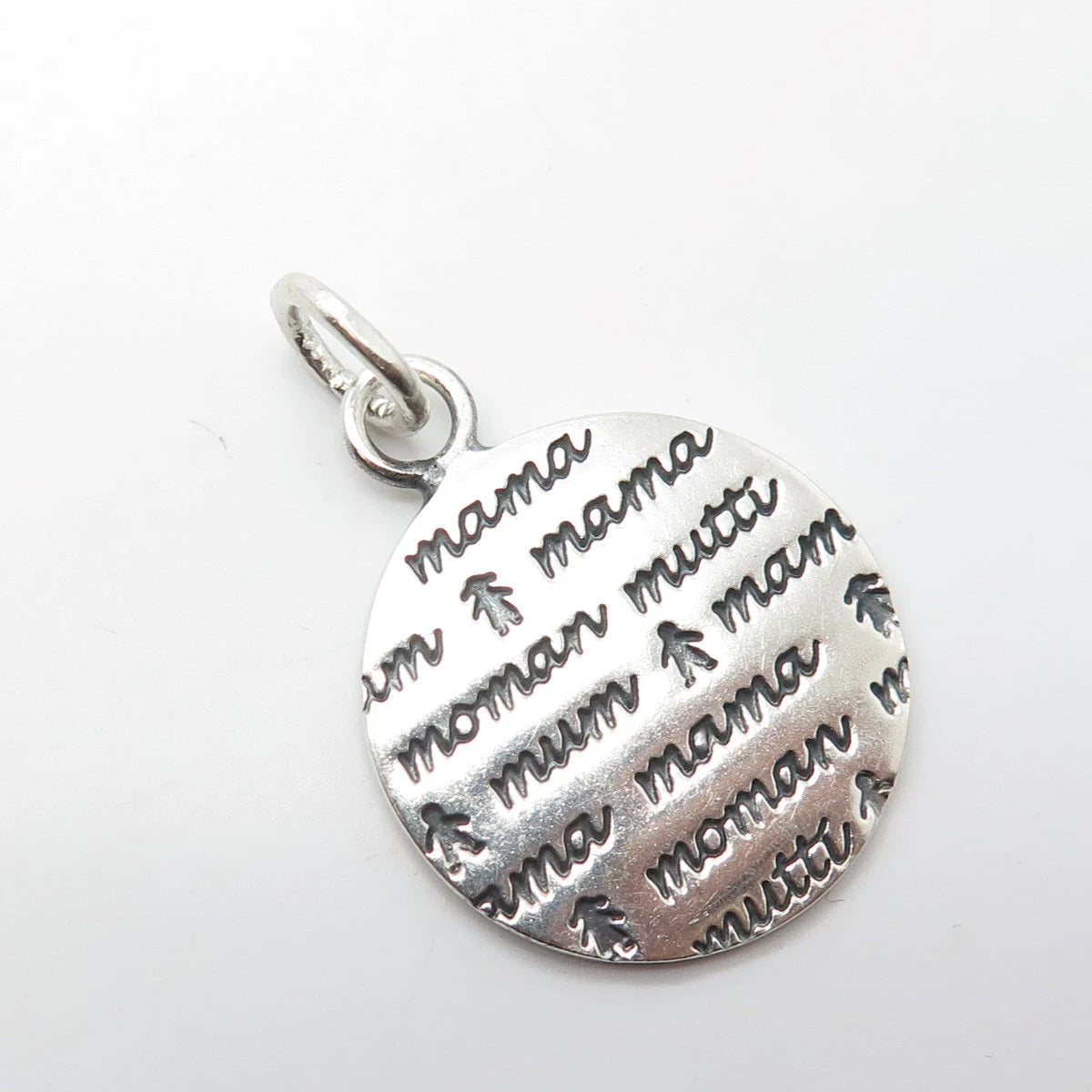 925 Sterling Silver Vintage "mama mama mama" Round Medal Pendant