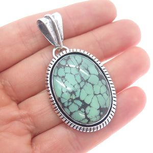 GILBERT DAMON NAVAJO Old Pawn Sterling Silver Vintage Peacock Turquoise Pendant