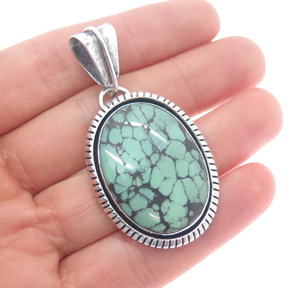 GILBERT DAMON NAVAJO Old Pawn Sterling Silver Vintage Peacock Turquoise Pendant