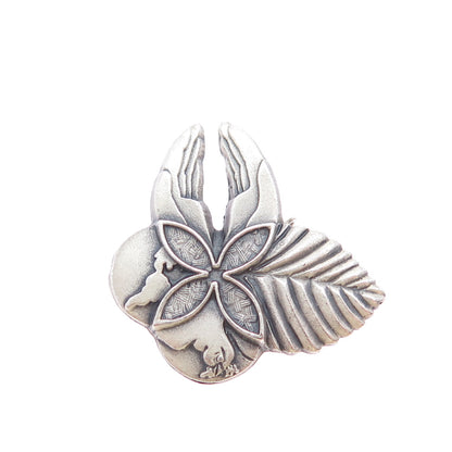 925 Sterling Silver Vintage World Peace Hands Butterfly Pin Brooch / Pendant