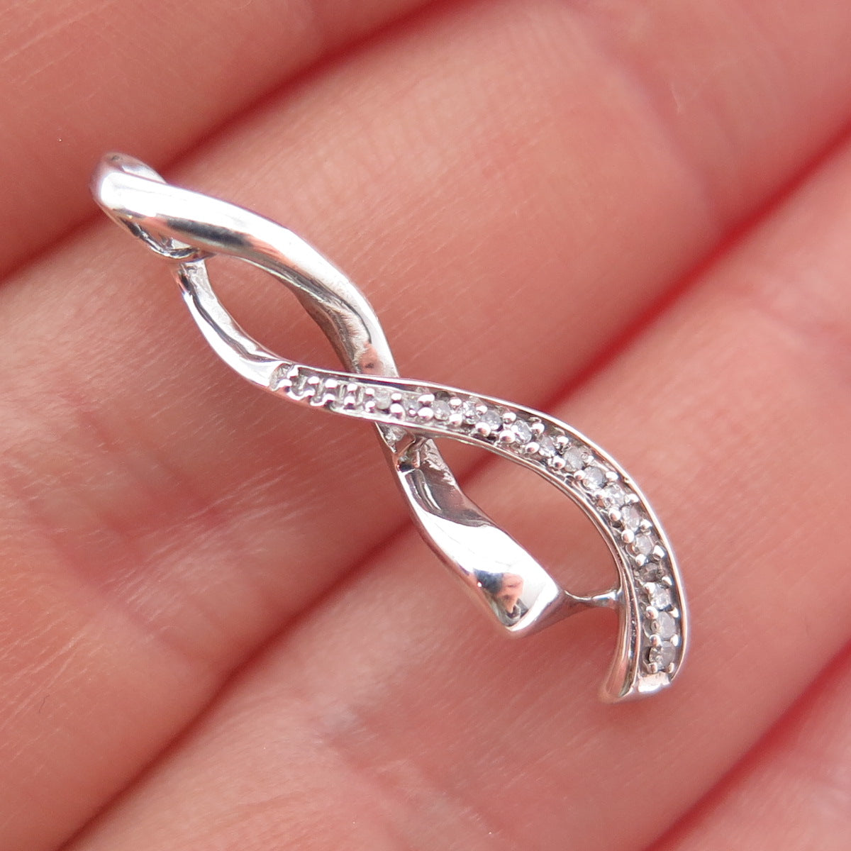 JANE SEYMOUR 925 Sterling Silver Real Diamond Twisted Ribbon Slide Charm Pendant