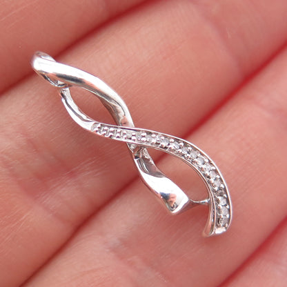 JANE SEYMOUR 925 Sterling Silver Real Diamond Twisted Ribbon Slide Charm Pendant