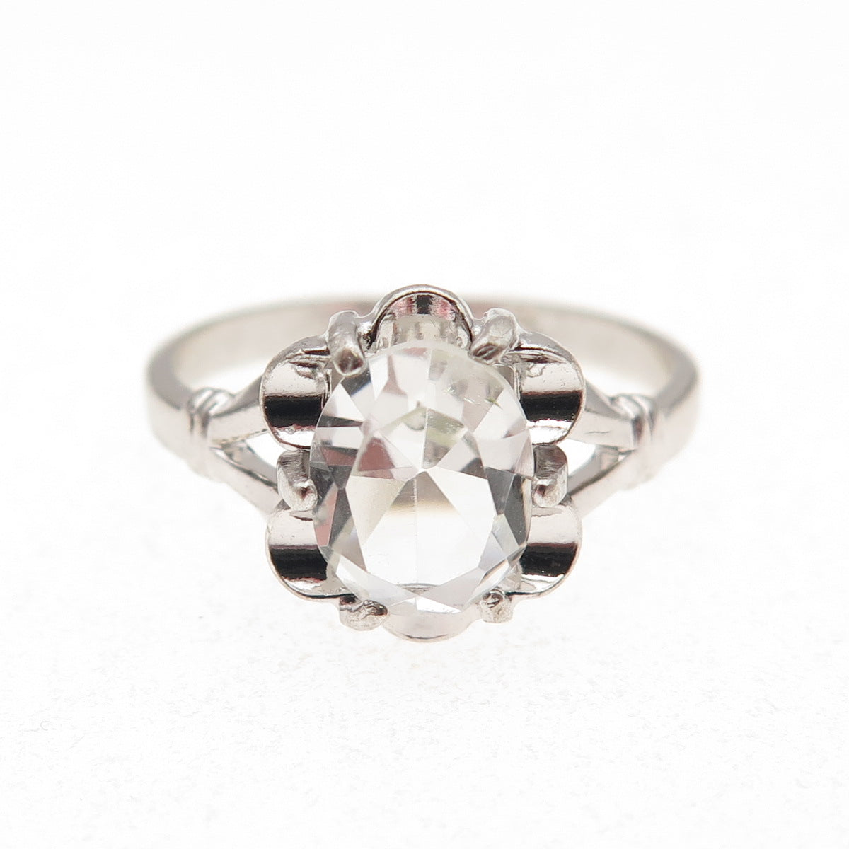 Vargas 925 Sterling Silver Antique Art Deco Rhinestone Engagement Ring Size 6.5
