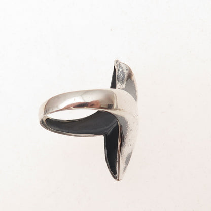 925 Sterling Silver Vintage Modernist Bypass Oxidized Ring Size 4.75
