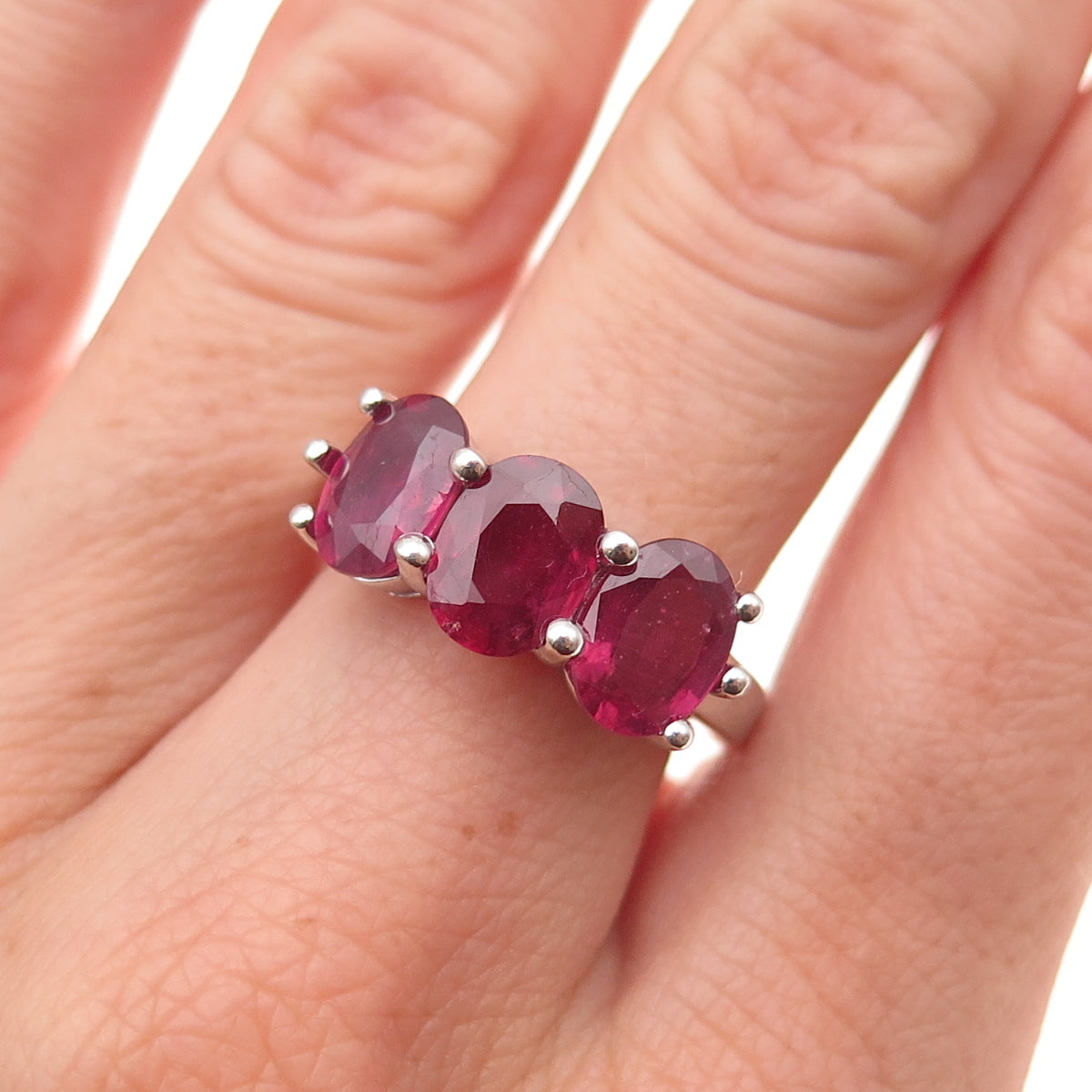 925 Sterling Silver Real Oval-Cut Ruby Ring Size 7