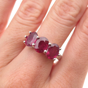 925 Sterling Silver Real Oval-Cut Ruby Ring Size 7