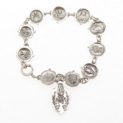 Creed 925 Sterling Silver Antique Art Deco St. Mary Rose Charm Bracelet 6.75"