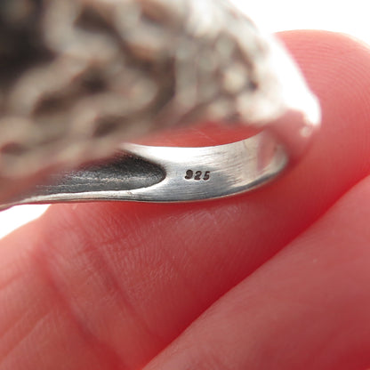 925 Sterling Silver Vintage Real Black Onyx Modernist Oxidized Ring Size 6