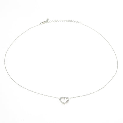 925 Sterling Silver Round-Cut Shaped C Z Heart Rolo Chain Necklace 18"