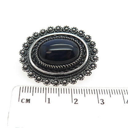 925 Sterling Silver Vintage Israel Dark Blue Glass Ethnic Pin Brooch