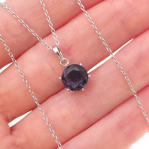 925 Sterling Silver Real Round-Cut Amethyst Cable Chain Necklace 18"