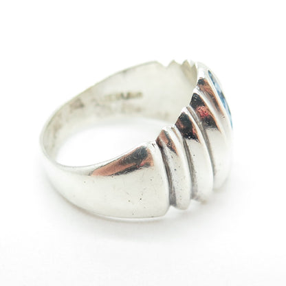 925 Sterling Silver Vintage Real Turquoise Inlay Modernist Ring Size 8.75