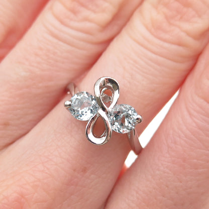 925 Sterling Silver Real Blue Topaz Infinity Ring Size 6.75
