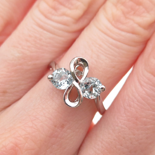 925 Sterling Silver Real Blue Topaz Infinity Ring Size 6.75