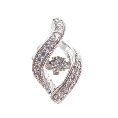 925 Sterling Silver Round-Cut C Z Twisted Minimalist Charm Slide Pendant