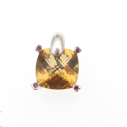 925 Sterling Silver Real Smoky Quartz & Amethyst Charm Pendant