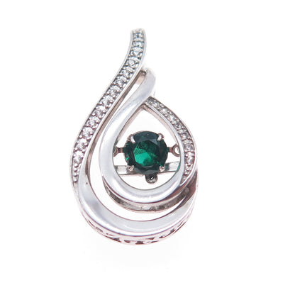 925 Sterling Silver Real Chrome Diopside & White Topaz Teardrop Slide Pendant