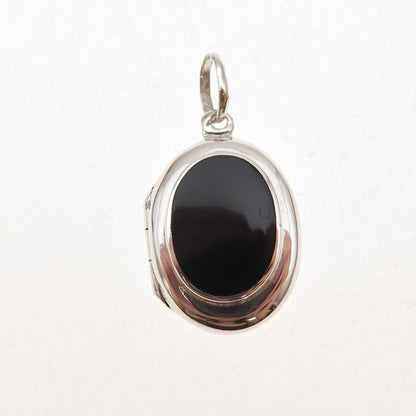 925 Sterling Silver Vintage Real Black Onyx Oxidized Locket Charm Pendant
