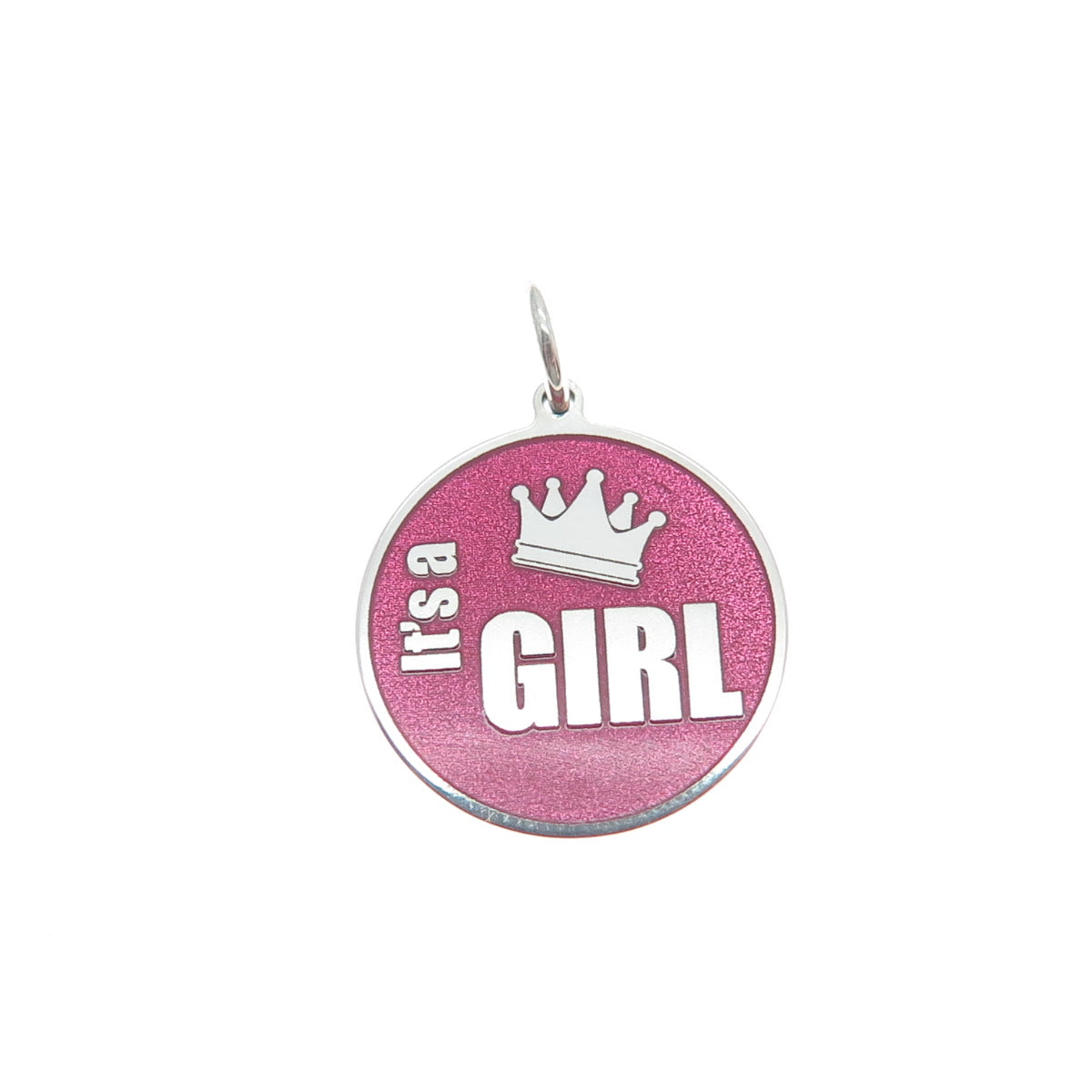 925 Sterling Silver Purple Pink Enamel It's A Girl Crown Minimalist Pendant