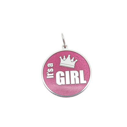 925 Sterling Silver Purple Pink Enamel It's A Girl Crown Minimalist Pendant