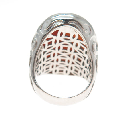 AMEDEO 925 Sterling Silver Real Carved MOP Flower Spiral Ring Size 6.25