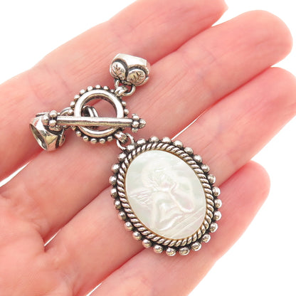 Stephen Dweck Sterling Silver Vintage Real MOP Cherub Cameo Charm Toggle Lock