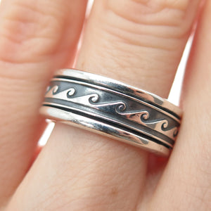 925 Sterling Silver Vintage Celtic Wave Rotating Band Ring Size 6.5