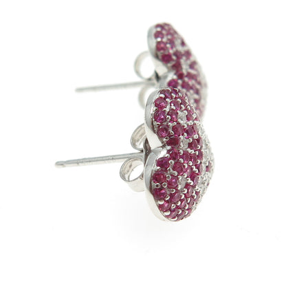 925 Sterling Silver White & Pink C Z Stud Earrings