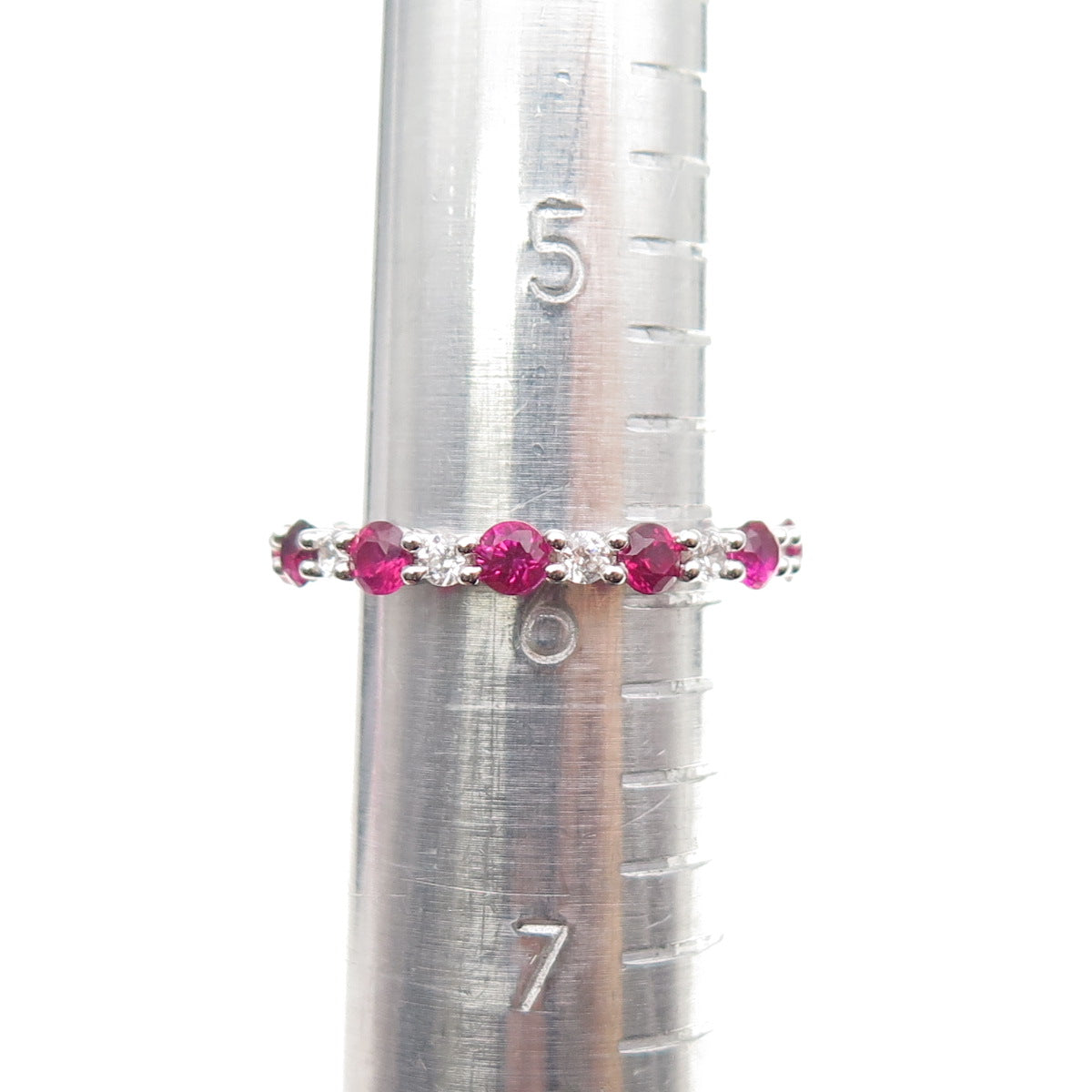 925 Sterling Silver Round-Cut Lab-Created Ruby & C Z Eternity Band Ring Size 6