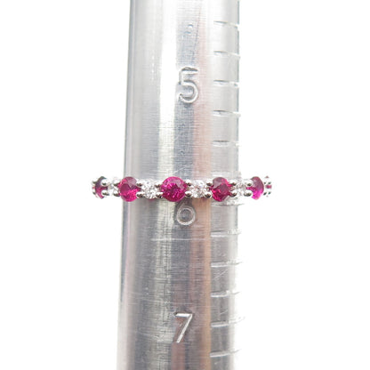 925 Sterling Silver Round-Cut Lab-Created Ruby & C Z Eternity Band Ring Size 6