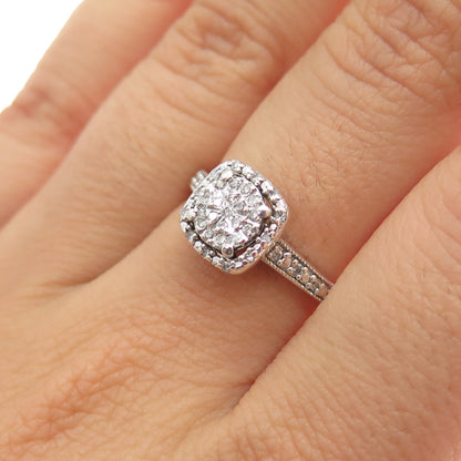 925 Sterling Silver Real Round-Cut Diamond Engagement Ring Size 7