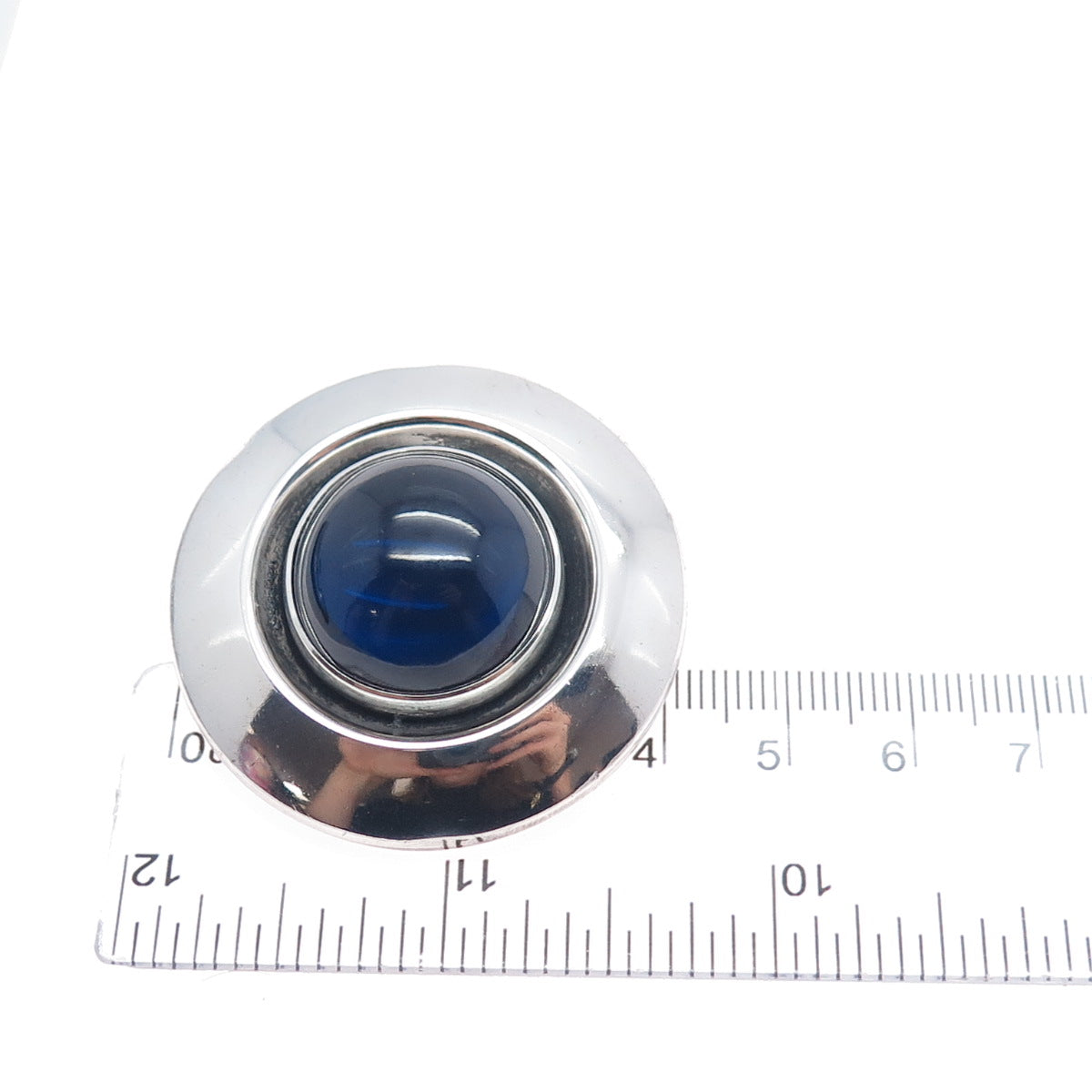 N.E. FROM 925 Sterling Silver Vintage Denmark Blue Glass Modernist Pin Brooch