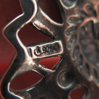 CAROLYN POLLACK 925 Sterling Silver Vintage Flower Oxidized Pendant