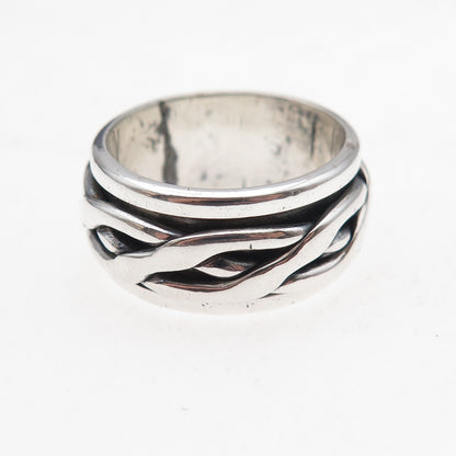 925 Sterling Silver Vintage Mexico Braided Oxidized Rotating Band Ring Size 7.75