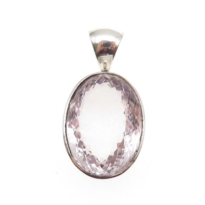 925 Sterling Silver Vintage Real Oval-Cut Amethyst Pendant